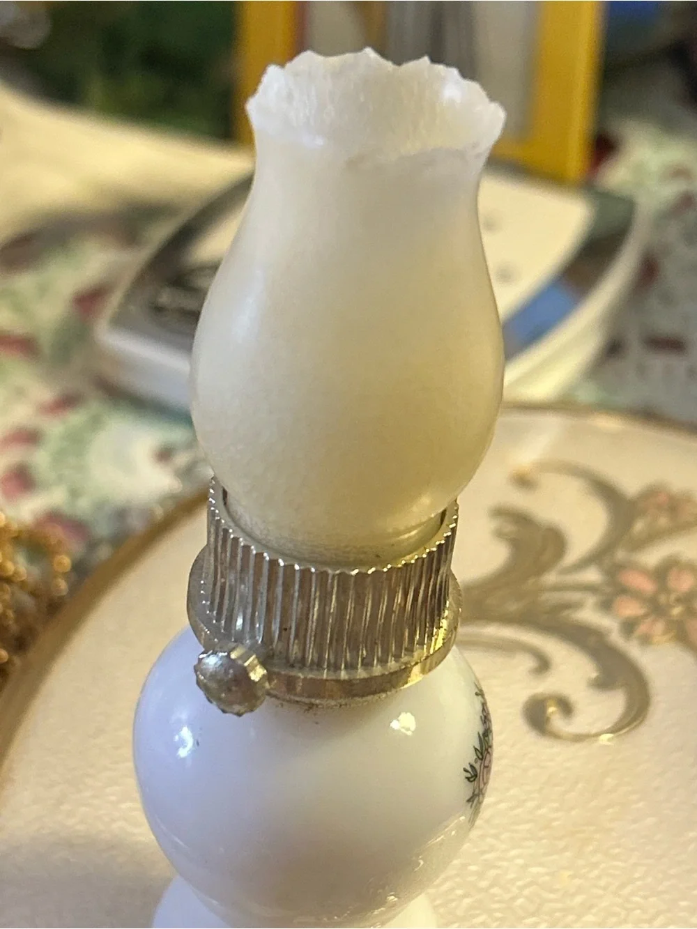Vintage Avon White Milk Glass Floral Miniature Lamp Accent 1970s mini novelty